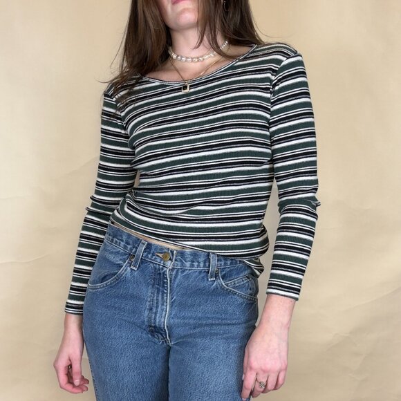 1990S ENERGIE STRIPE LONG SLEEVE T-SHIRT - Picture 2 of 6